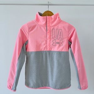 Under Armour Girls Pink and Gray Phenom Fleece 1/2-Snap Pullover Youth Large